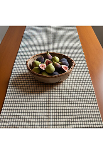 KAMİZ Linen Runner - Black Gingham, 40x150 Cm