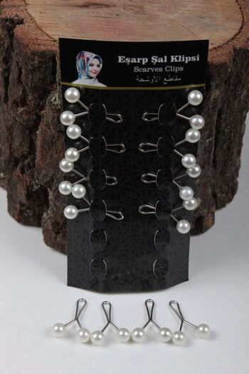 Baysel Scarf Shawl Clips 12 Pieces - Pattern-04 - White