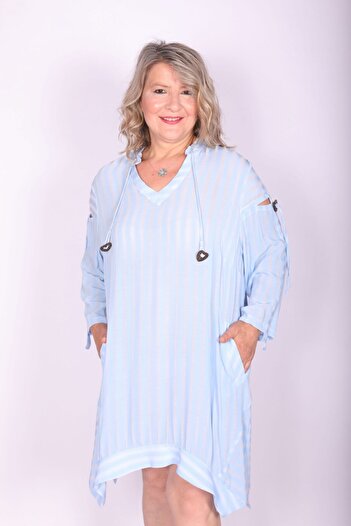 Hitit Butik Blue Striped Linen Tunic