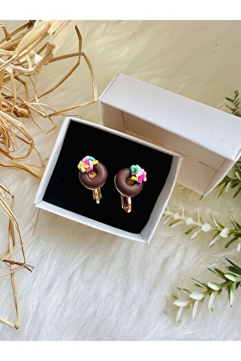 1PARÇAMAVİ Donut doughnut screw self-adjustable clip children's earrings - no piercing earrings