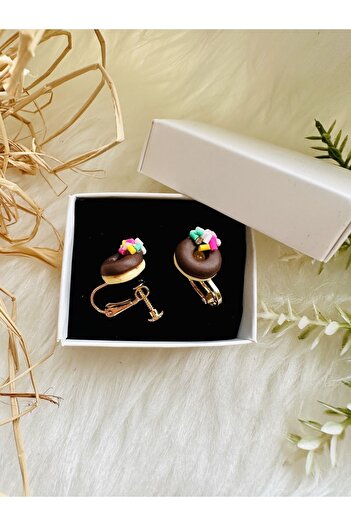 1PARÇAMAVİ Donut doughnut screw self-adjustable clip children's earrings - no piercing earrings