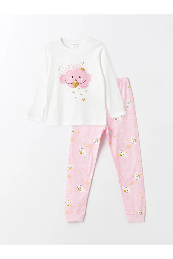 LC Waikiki LCW Kids Girl's Crew Neck Printed Long Sleeve Pajamas Set