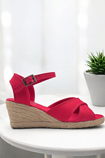 Y&D Shoes صندل نسائي صيفي من الكتان المتقاطع - تصميم إسبادريل بكعب عريض