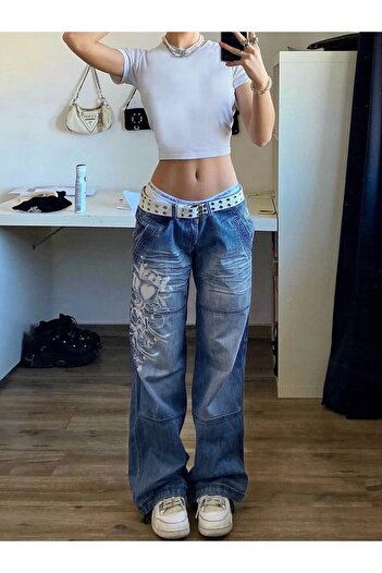 Gofeel Harajuku Detaylı Baggy Yıkamalı Yüksek Bel Pantolon