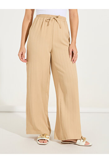 Styli Textured Wide Leg Pants with Drawstrings