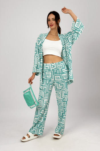Betimoda Mint Green Women's Palazzo Trousers - Lycra and Wrap, Loose Wide Leg, 2-Piece Set