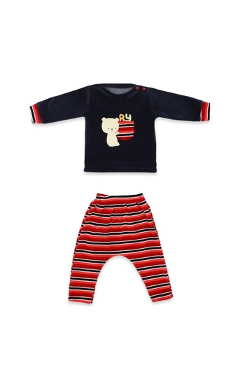 Bebitof Navy Blue Teddy Bear Velvet-cotton Baby Set
