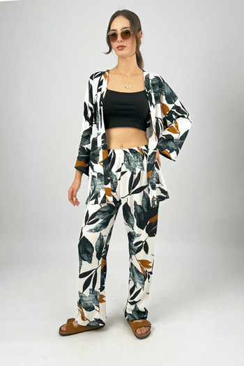 Betimoda Loose Fabric Lycra Women's Palazzo Trousers - 2-Piece Bottom-Top Set Black Summer