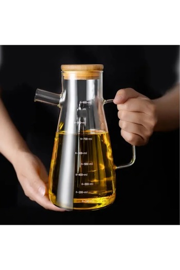 behila Aloe Borosilicate Glass Oil Bottle with Bamboo Lid 900ml Glass-