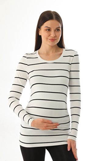MEGHAN L.A Striped Maternity Stretchy Cotton Fabric Blouse