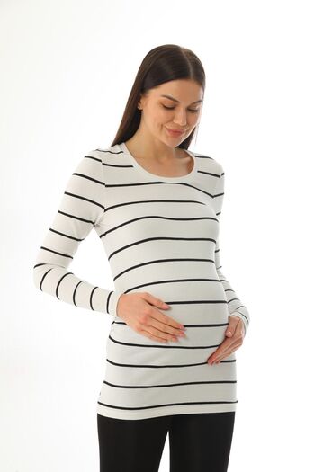 MEGHAN L.A Striped Maternity Stretchy Cotton Fabric Blouse