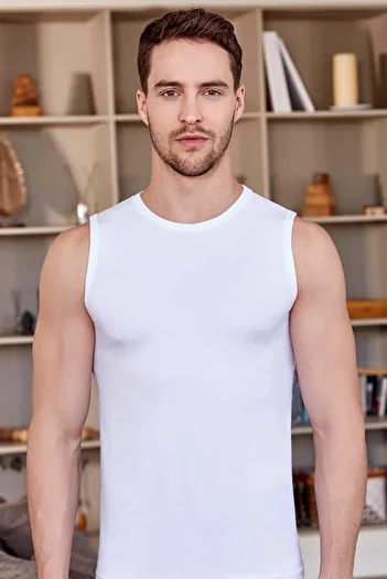 Berrak Men's Modal Lycra 0 Collar Sleeveless Undershirt 1039 - 3 Pieces