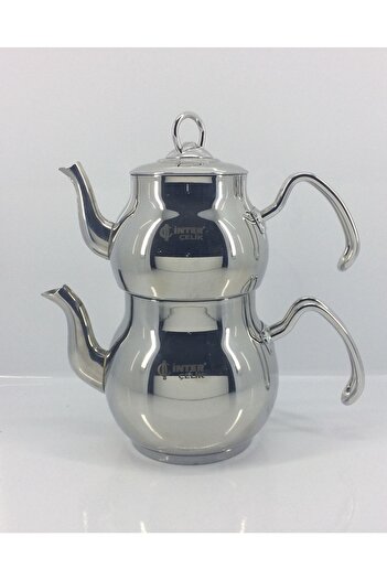 İnter Beige Colored Mini Teapot - Stainless Steel and Coral Metal Handle
