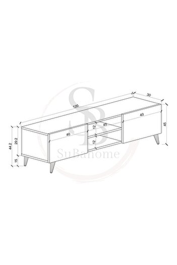subahome Ahşap Görünümlü Mdf 2 Kapaklı Raflı Tv Ünitesi 120 X 30 X 45 Modern Ve Fonksiyonel Tasarım