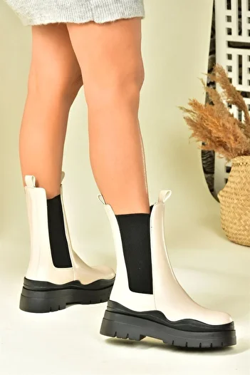 Fox Shoes Μπεζ χοντρή σόλα καθημερινά γυναικεία μποτάκια N280420009