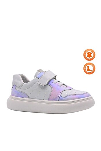 kids A more Bella Single Velcro Genuine Leather Girls' Shoes White-Lilac