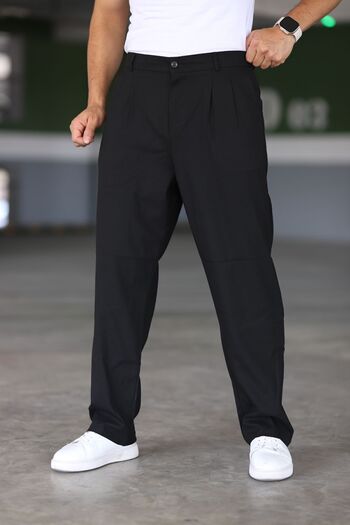 Bürke Black Baggy Pants - Double Pleated, Elastic Waist and Comfortable Fit