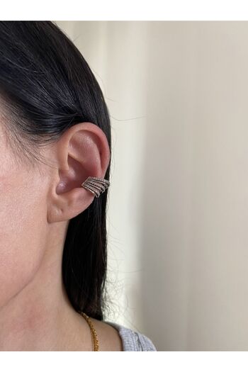 ringbox Kadın Zirkon Taşlı 3 Sıra Gümüş Renk Kıkırdak Küpe Earcuff