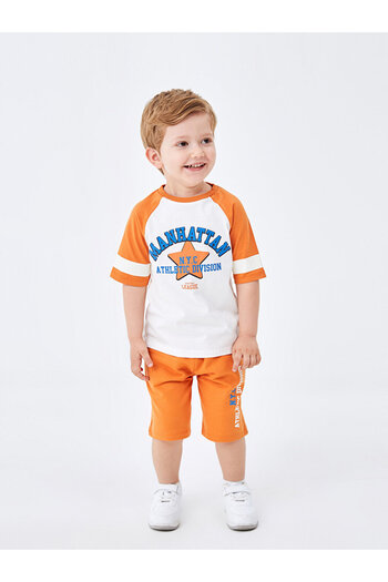 LC Waikiki LCW Crew Neck Printed Baby Boy T-Shirt and Shorts 2 Pieces Set