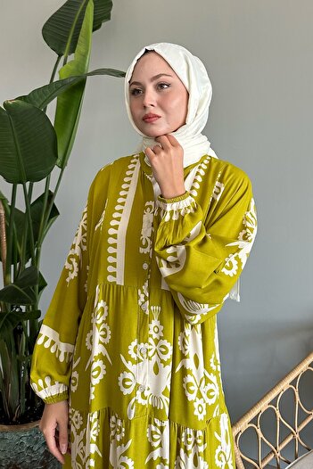 InStyle Φόρεμα από λαδί έθνικ μοτίβο βισκόζης