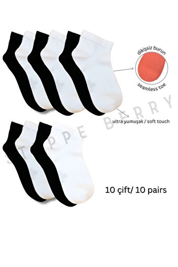 STEPPE BERRY Women's Koton 10 Pack Soft Seamless High Quality Booties Socks in Black and White Colors