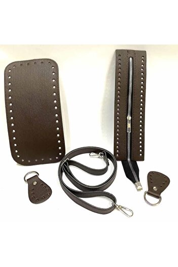 orhanucuzluk 5 Piece Bag Set Brown (Base + Leather Zipper + Handle + Insect)
