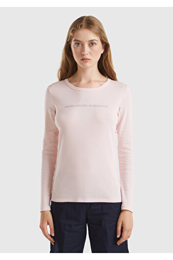 United Colors of Benetton Γυναικείο T-Shirt Dusty Pink Crew Neck Benetton