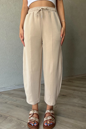 Seda Yalçın Atelier Beige Color - Shalwar Trousers with Elastic Waist
