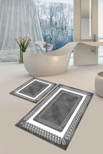 YTR HOME Αντιολισθητική βάση που πλένεται με προστασία από λεκέδες σε σκόνη Σετ 2 Σετ πατάκι μπάνιου λεκάνης τουαλέτας