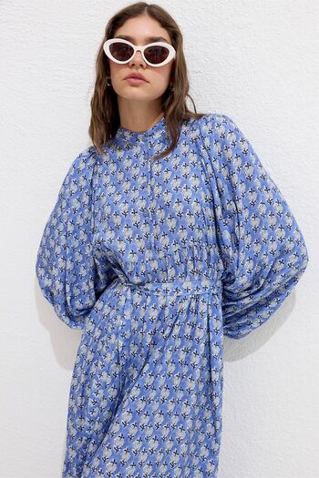Manuka Rochie din vascoza cu maneca balonata - Symi Blue