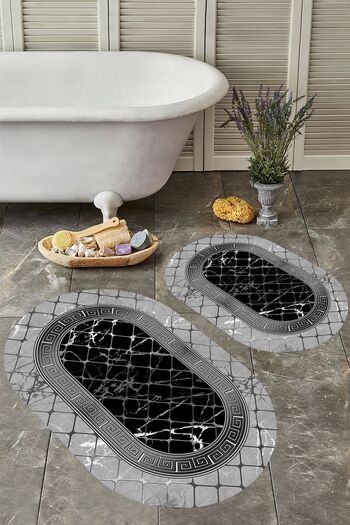YTR HOME Non-Slip Base Washable Dust and Stain Proof Set of 2 Toilet Bowl Oval Bathroom Mat Set