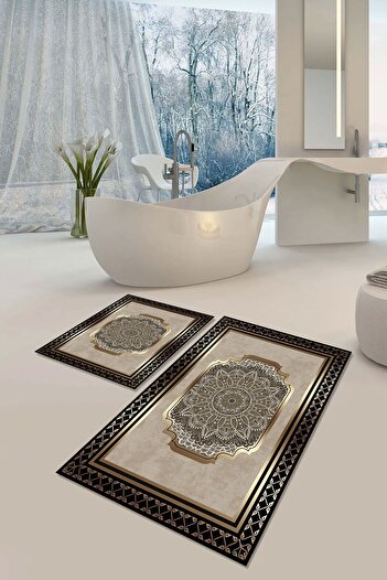 YTR HOME Αντιολισθητική βάση που πλένεται με προστασία από λεκέδες σε σκόνη Σετ 2 Σετ πατάκι μπάνιου λεκάνης τουαλέτας