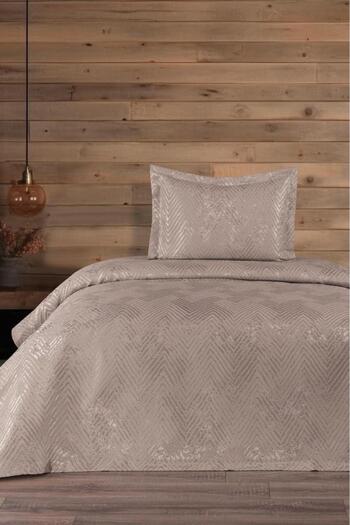 Çeyiz Diyarı Beige Colored Asu Jacquard Single Bedspread