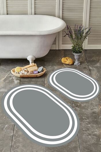 YTR HOME Non-Slip Base Washable Dust and Stain Proof Set of 2 Toilet Bowl Oval Bathroom Mat Set