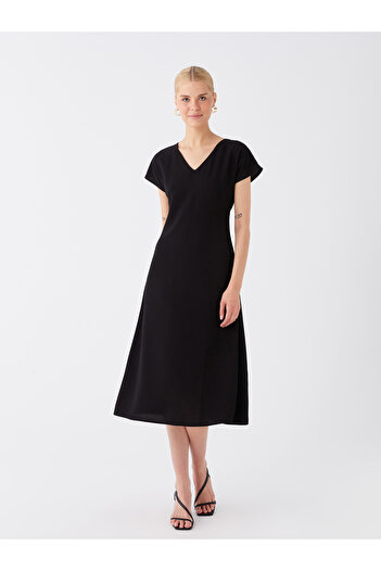 LC Waikiki Women's Dress - V-neck, Solid, Short Sleeve