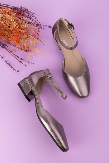 Gondol Genuine Leather Low Heel Shoes Vdt.010 Platinum