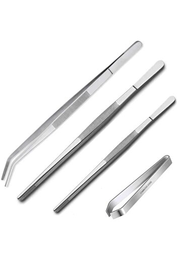 İLES Chef Tweezers Set, 4 Pieces, Stainless Steel