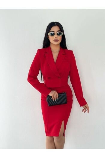 Bella Breeze Women's Blazer Crop Skirt Set