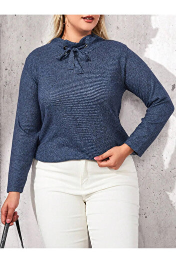 LİKRA Plus Size Lace-up FlexiBle Soft Blouse with Collar