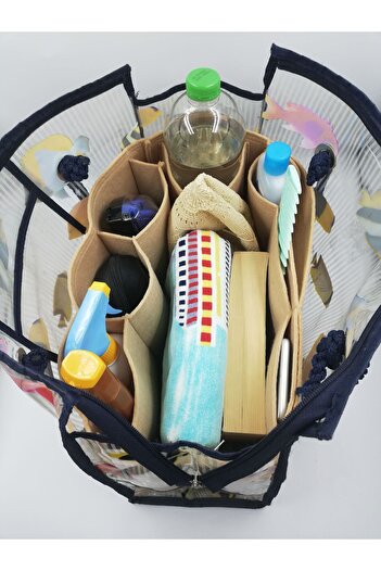 Marjinal Beige Color Beach Bag - Organizer Inside