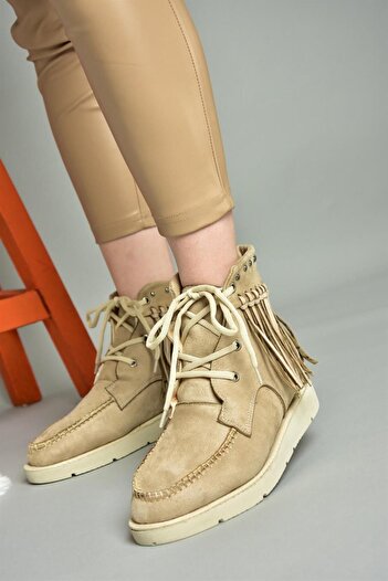 Fox Shoes R973530502 Bej Süet Püsküllü Kadın Bot