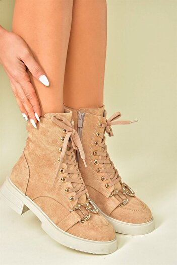 Fox Shoes Γυναικείες μπότες με κορδόνια Camel Suede N820960002