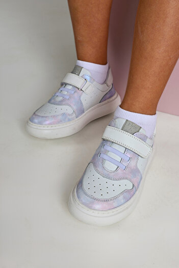 kids A more Bella Single Velcro Genuine Leather Girls' Shoes White-Lilac