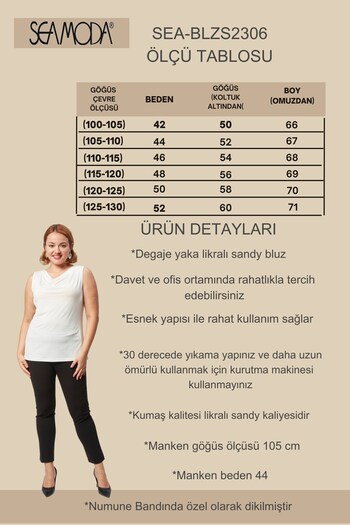 Seamoda Degaje Yaka Sandy Büyük Beden Kadın Basic Bluz 4 Mevsim Rahat Kullanım Şık Atlet-EKRU