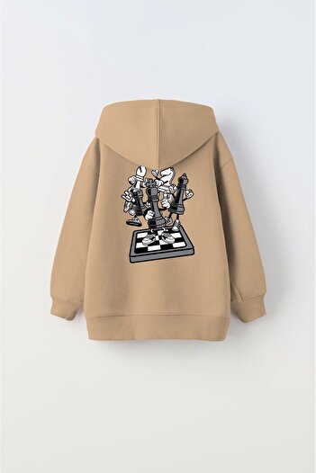 The Champ Clothing Παιδική φούτερ με κουκούλα Fleece Chess Think Printed Beige Unisex Hoodie