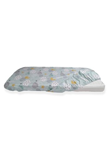 Bebek Özel 100% Cotton Children's Fitted Sheet 90X190 Green Crescent Star Patterned
