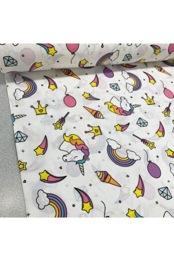 Bebek Özel White Unicorn Patterned 100% Cotton Baby and Kids Fitted Sheet - 100x160