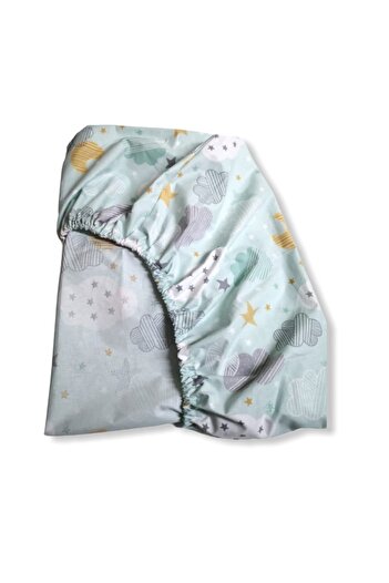 Bebek Özel 100% Cotton Children's Fitted Sheet 90X190 Green Crescent Star Patterned