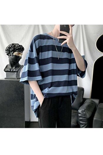GOSSİP TEAM Μπλουζάκι Gossip Team Unisex Oversize μπλε ριγέ