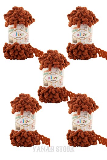 Alize Puffy 5 Pieces Yumak 597 Cinnamon Hand Knitting Κουβέρτα Κάλυμμα Κάλυμμα Κλωστή